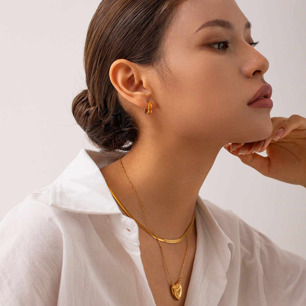 Minimalist Geometric Stainless Steel Earrings with 18K Gold Plating and Colorful Enamel Finish for Women