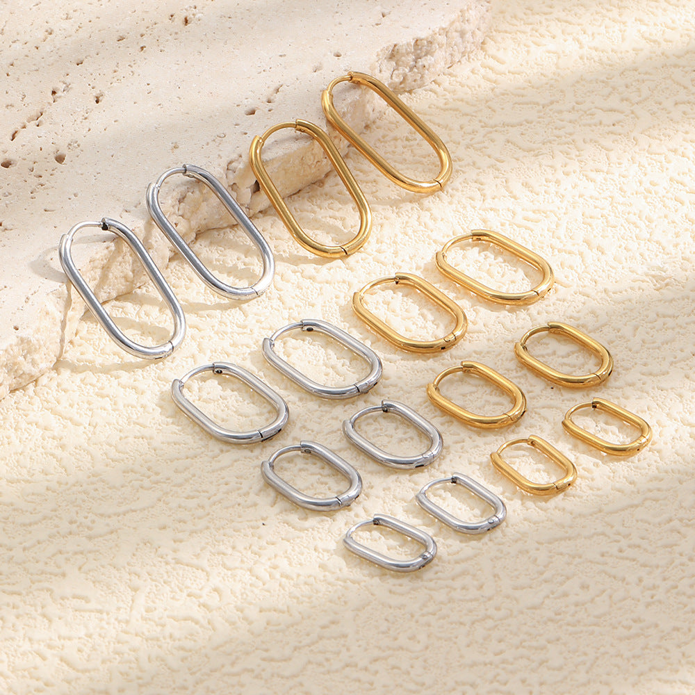 Minimalist 18K Gold Plated Stainless Steel Geometric U-Shaped Hoop Earrings for Women