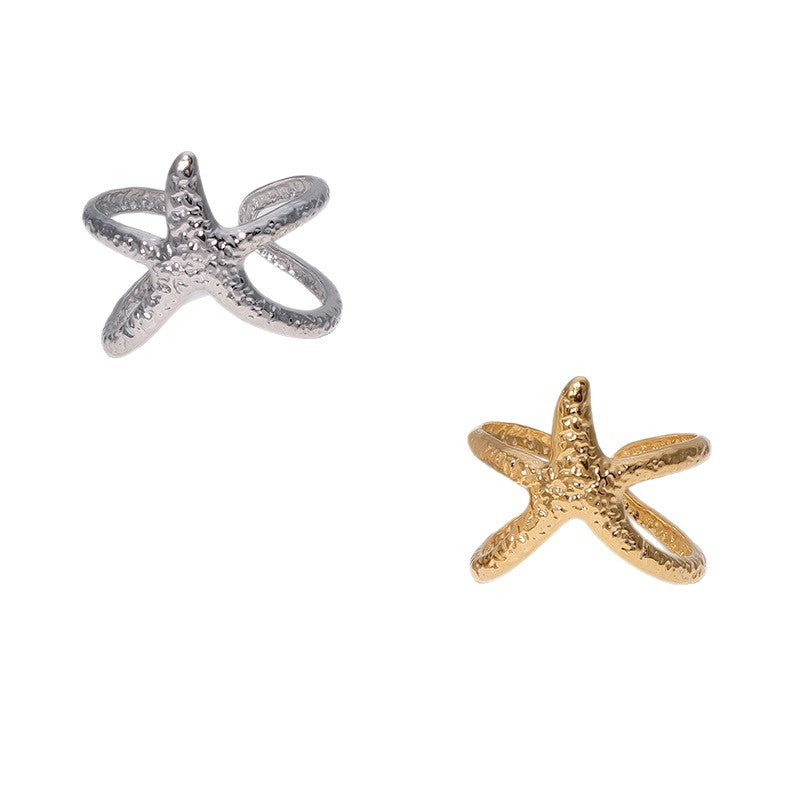 Minimalist Star-Shaped Stainless Steel Adjustable Open Ring for Women with Plated Finish