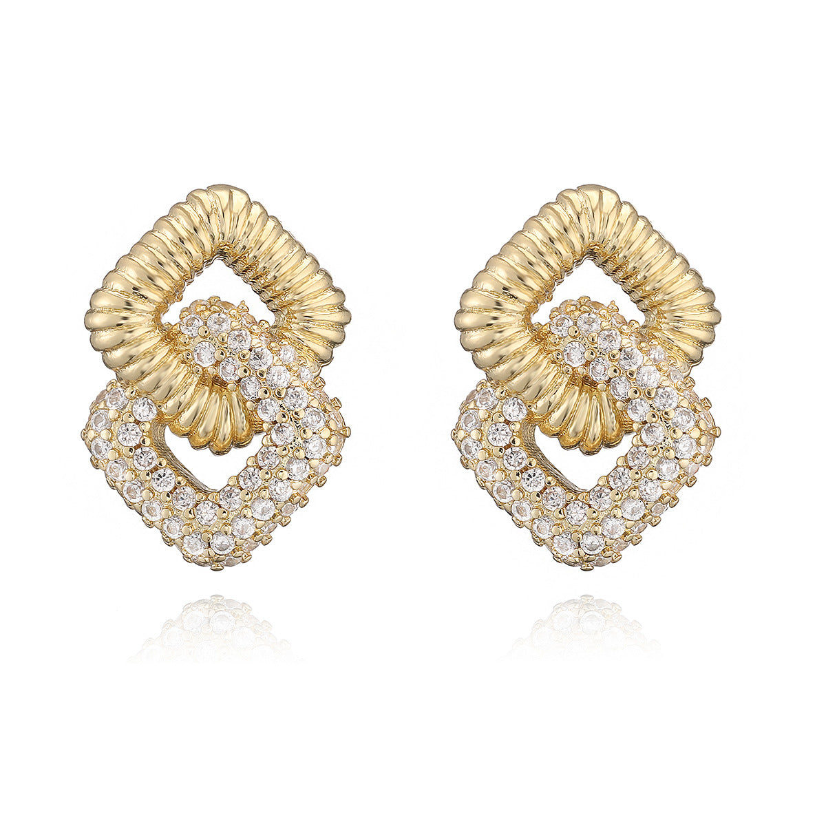 Minimalist Luxury Geometric Gold Plated Brass Stud Earrings with Cubic Zirconia for Women