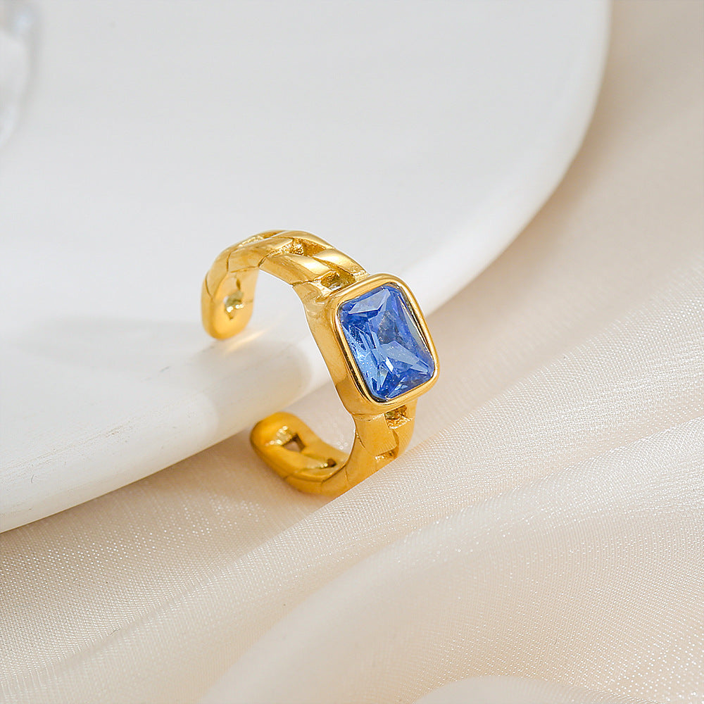 Anello regolabile da donna in acciaio al titanio con zuccherino blu verde aperto, forma geometrica, stile naturale, gioielli minimalisti