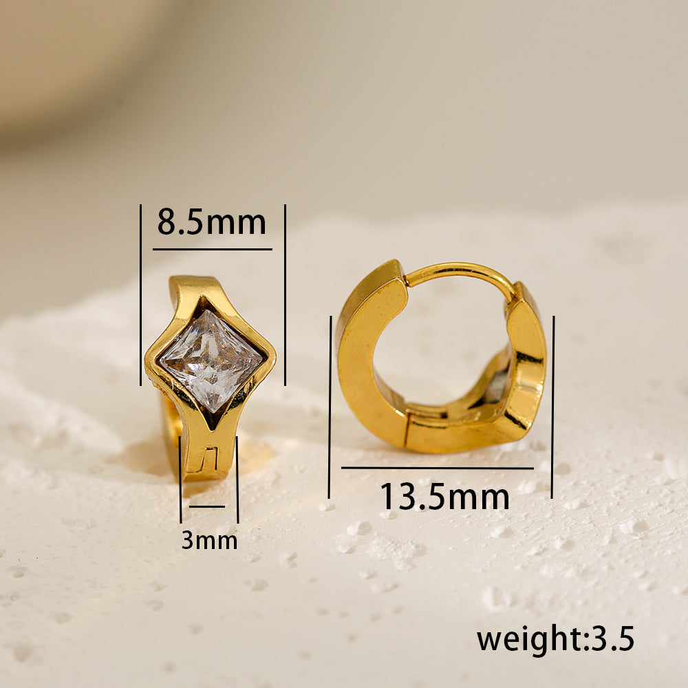 Pendientes de aro geométricos minimalistas de lujo francés vintage para mujer de acero inoxidable con chapado en oro de 18 quilates