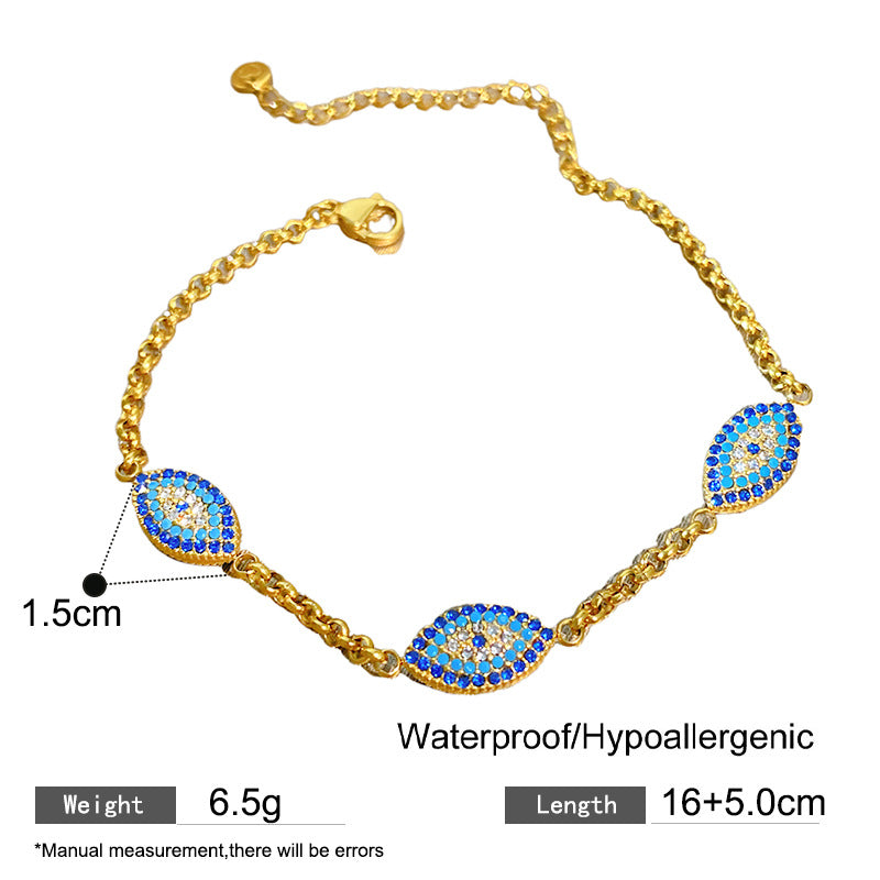 Minimalist Luxury Gold Plated Titanium Steel Evil Eye Bracelet for Women