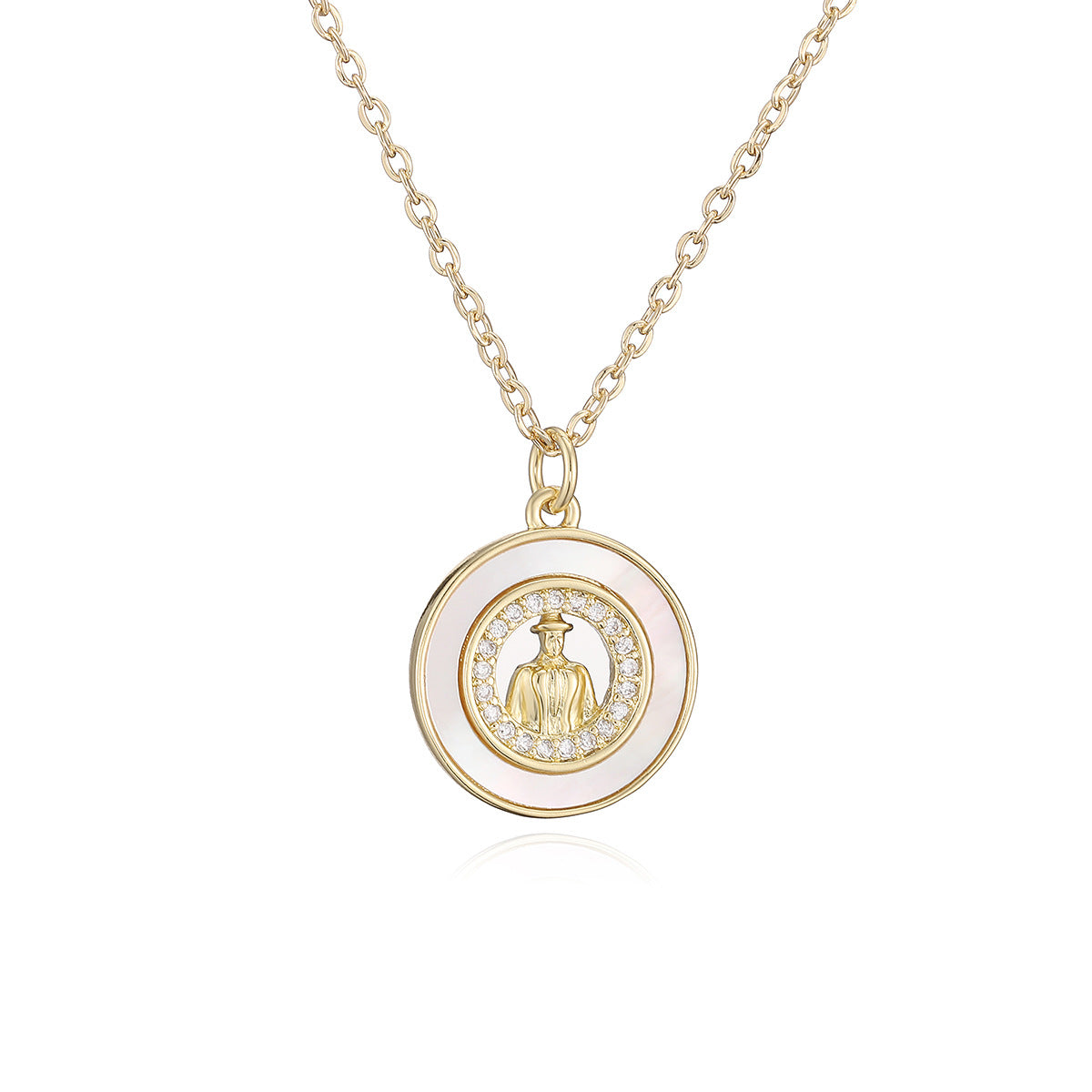 Minimalist Round Geometric Brass Plated Necklace with Cubic Zirconia for Women