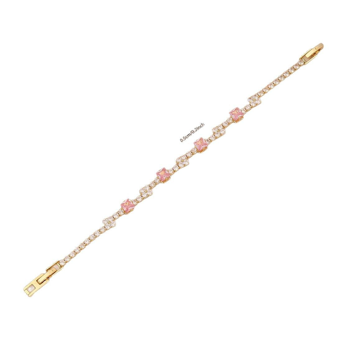 Cute Floral Design Plated Copper Bracelet for Women with Zirconia Stones Minimalist Elegant Hand Jewelry