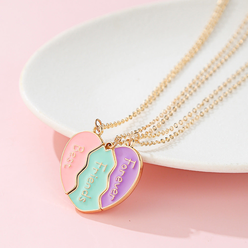 Graziosa collana a forma di cuore in lega con finitura smaltata per bambini, ciondolo dell'amicizia in stile fumetto, gioiello per feste e vacanze