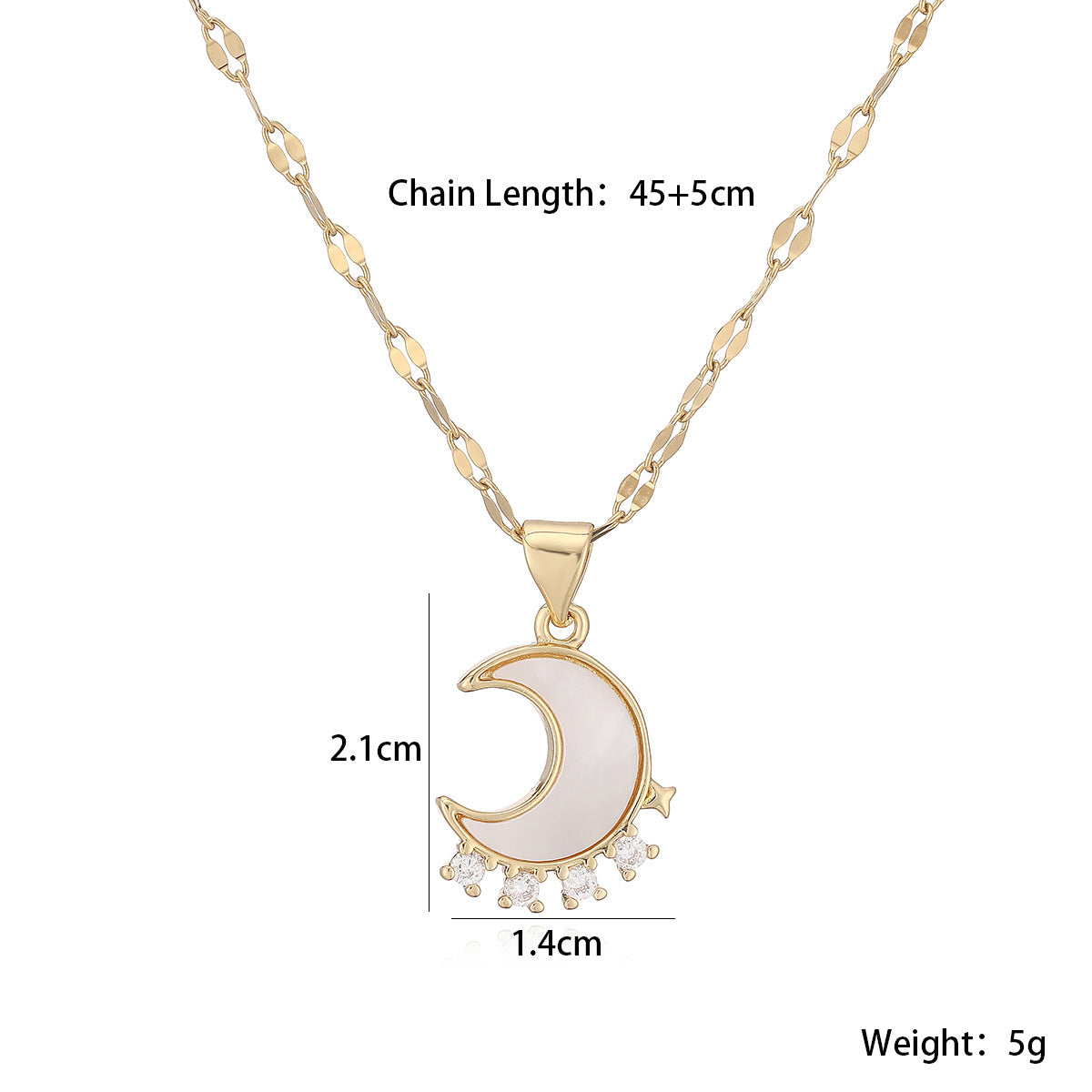Minimalist Luxury 18K Gold Plated Brass Moon Geometric Pendant Necklace with Cubic Zirconia for Women