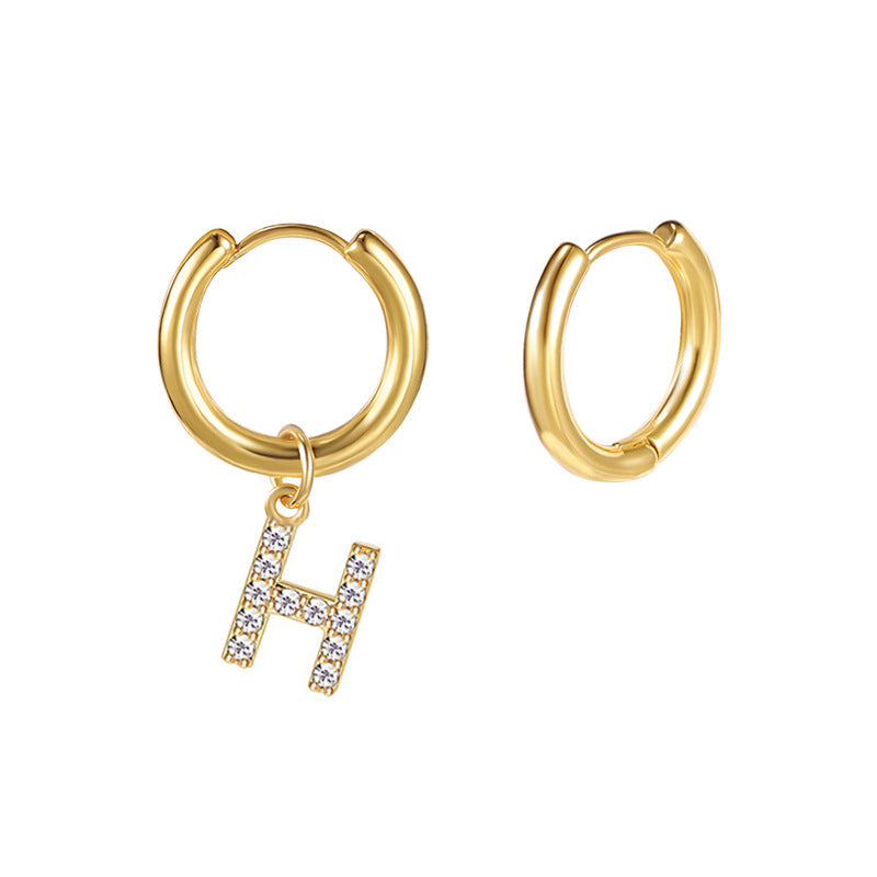 Minimalist Letter-Shaped Stainless Steel Pendant Earrings with 18K Gold Plating and Zircon Inlay