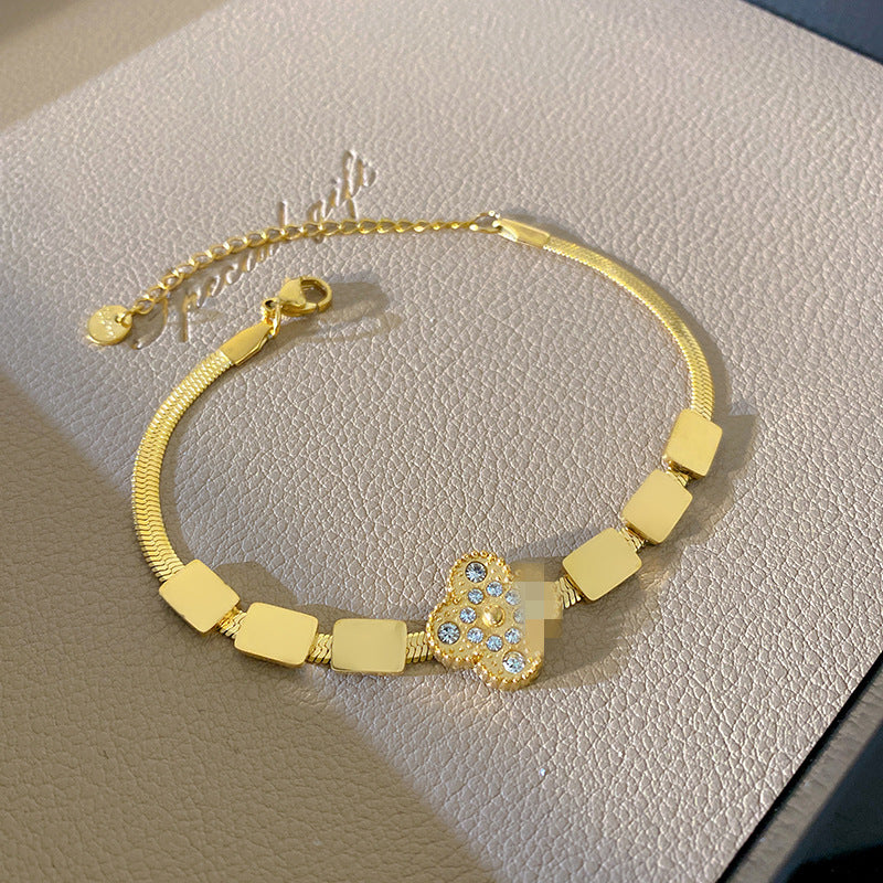 Geometric Square Plated Titanium Steel Bracelet with Smile Element