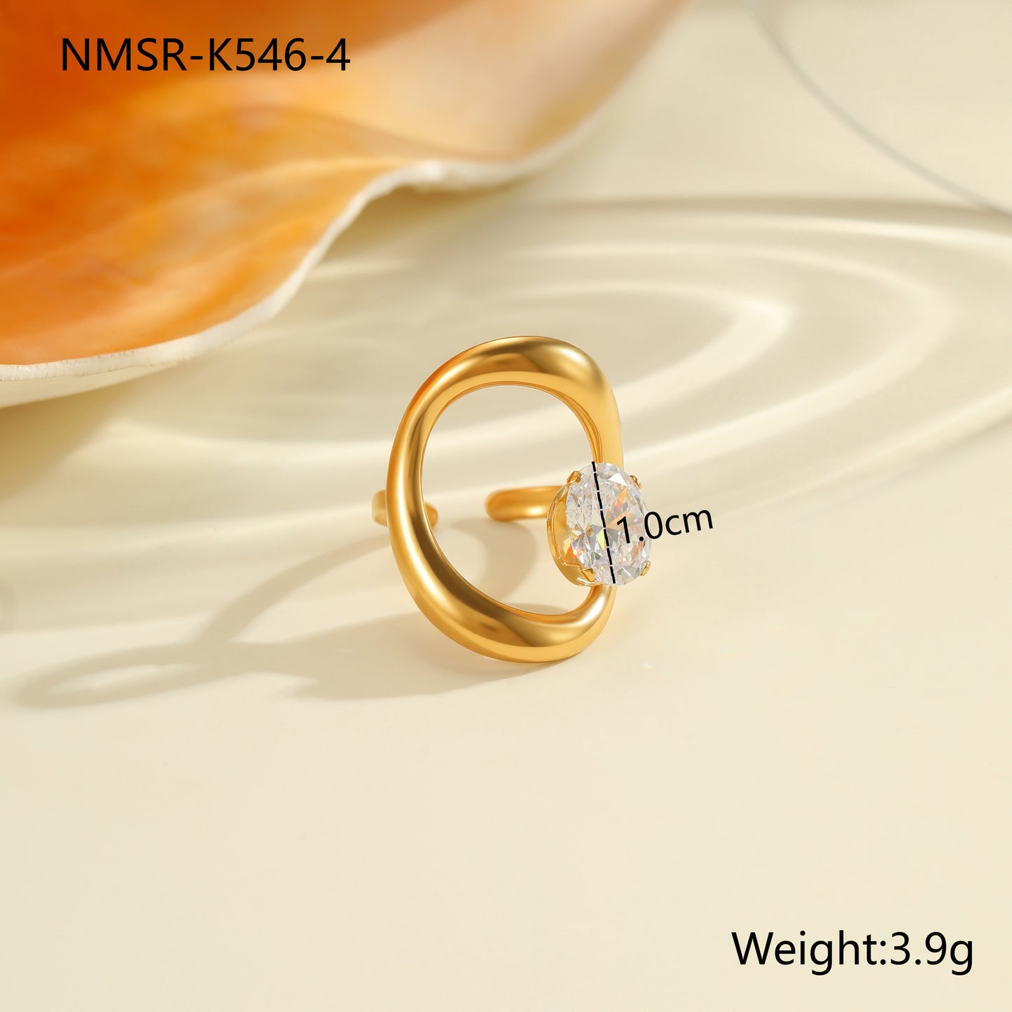 Anillo Minimalista Geométrico de Acero Inoxidable con Baño de Oro de 18K y Detalles de Zirconia para Mujer
