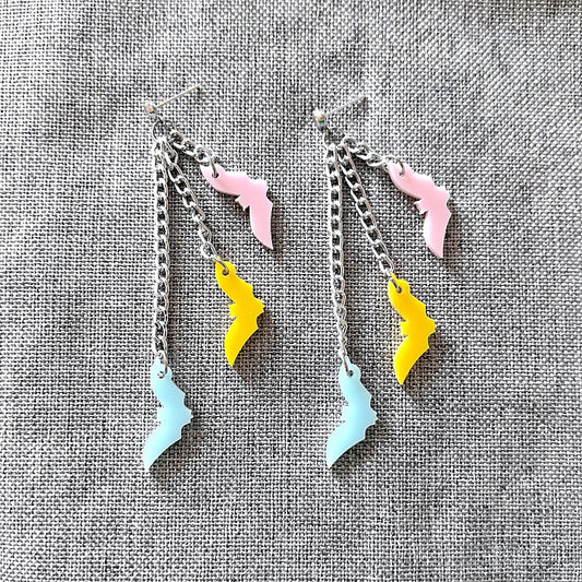 Halloween Bat Pendant Earrings with Acrylic Material and Carved Detailing for Unisex Wear