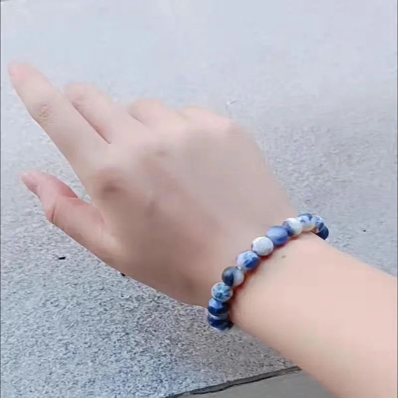Blue Vein Agate Round Geometric Handmade Bracelet Unisex