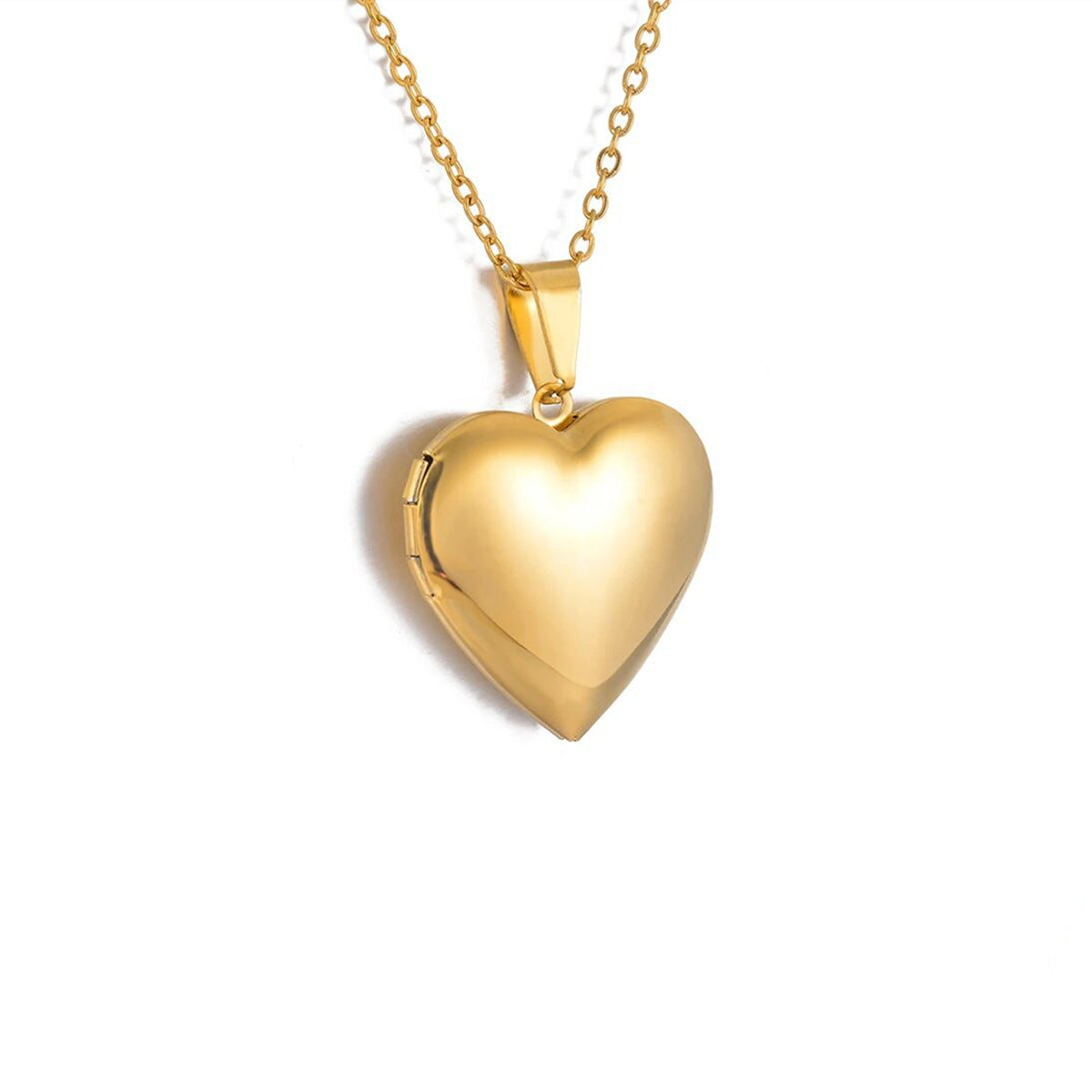 Polished Stainless Steel Heart-Shaped Openable Photo Frame Pendant Necklace for Women