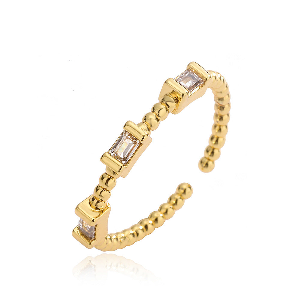 Anello Aperto Geometrico Minimalista da Donna in Ottone Placcato Oro Vero con Intarsio di Zirconi