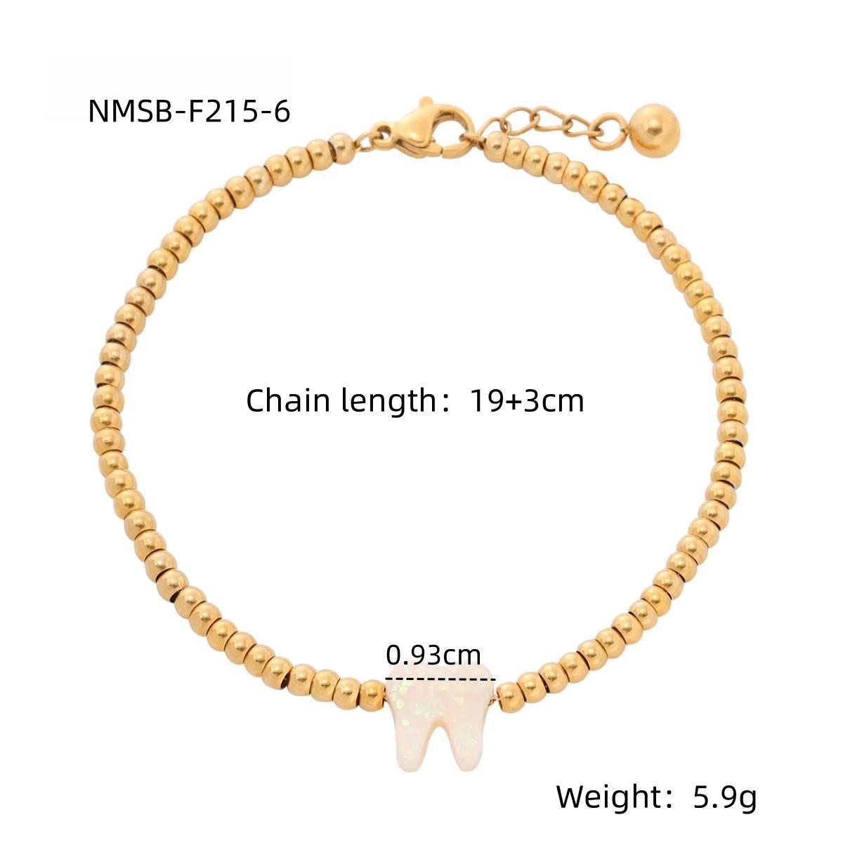 Bracciale da donna in acciaio inossidabile placcato oro 18 carati a forma di dente colorato