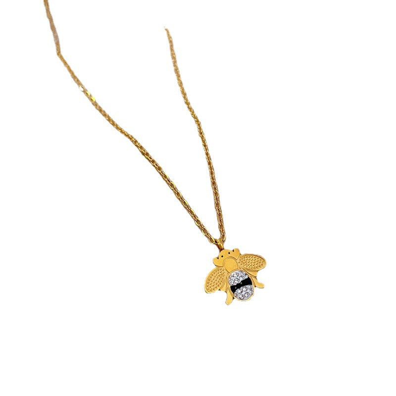 Collar con Colgante Minimalista de Abeja de Acero Inoxidable con Baño de Oro para Mujer y Hombre, Delicada Cadena de Clavícula