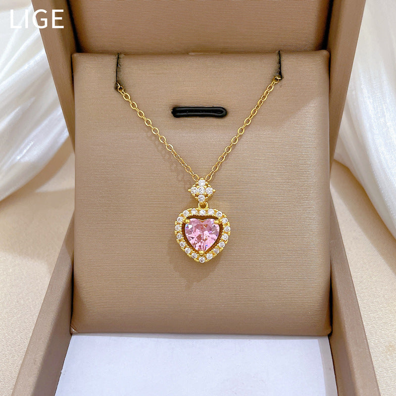 Sweet Star Heart Rhinestone Titanium Steel Necklace for Unisex