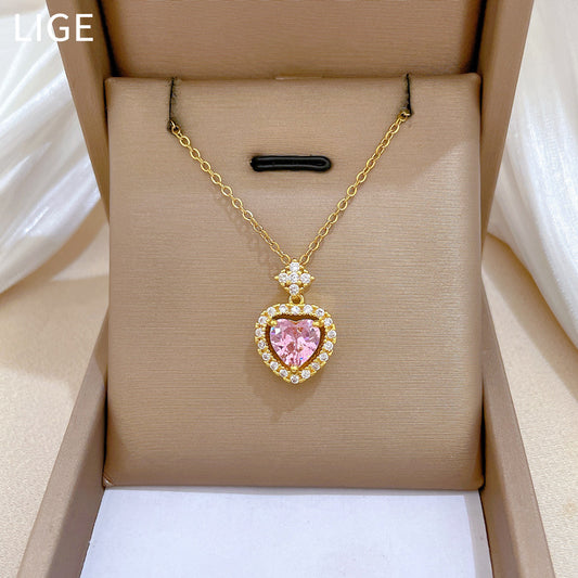 Sweet Star Heart Rhinestone Titanium Steel Necklace for Unisex