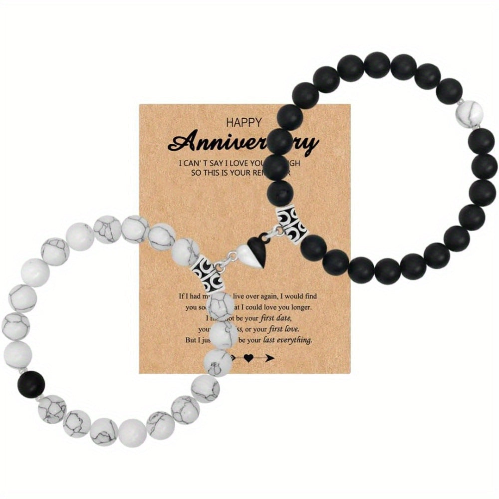 Matte Alloy Heart Geometric Bracelet with Turquoise Crystal Inlay Unisex Magnetic Jewelry
