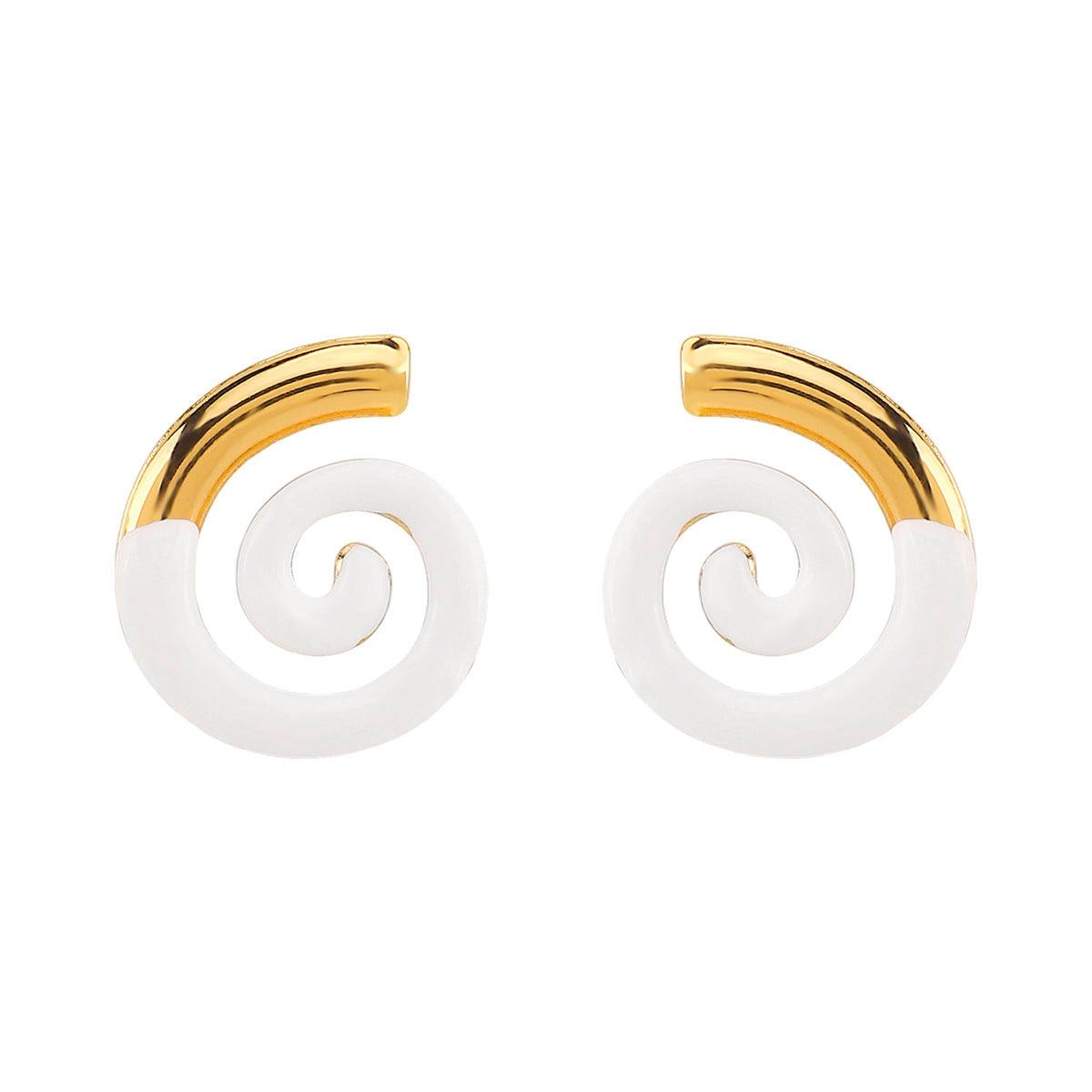 Elegant Geometric Stainless Steel Earrings with 14K Gold Plating, Seashell-Inspired Design for Women
