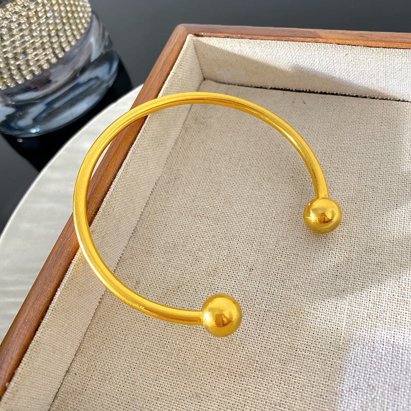 Minimalist Luxury Round Geometric Titanium Steel Plated Adjustable Bead Bracelet