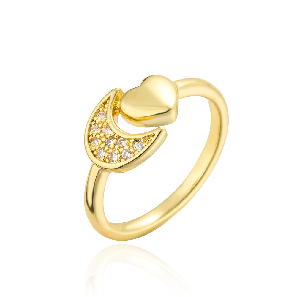 Minimalist Geometric Brass Ring with Micro-Inlaid Cubic Zirconia for Women