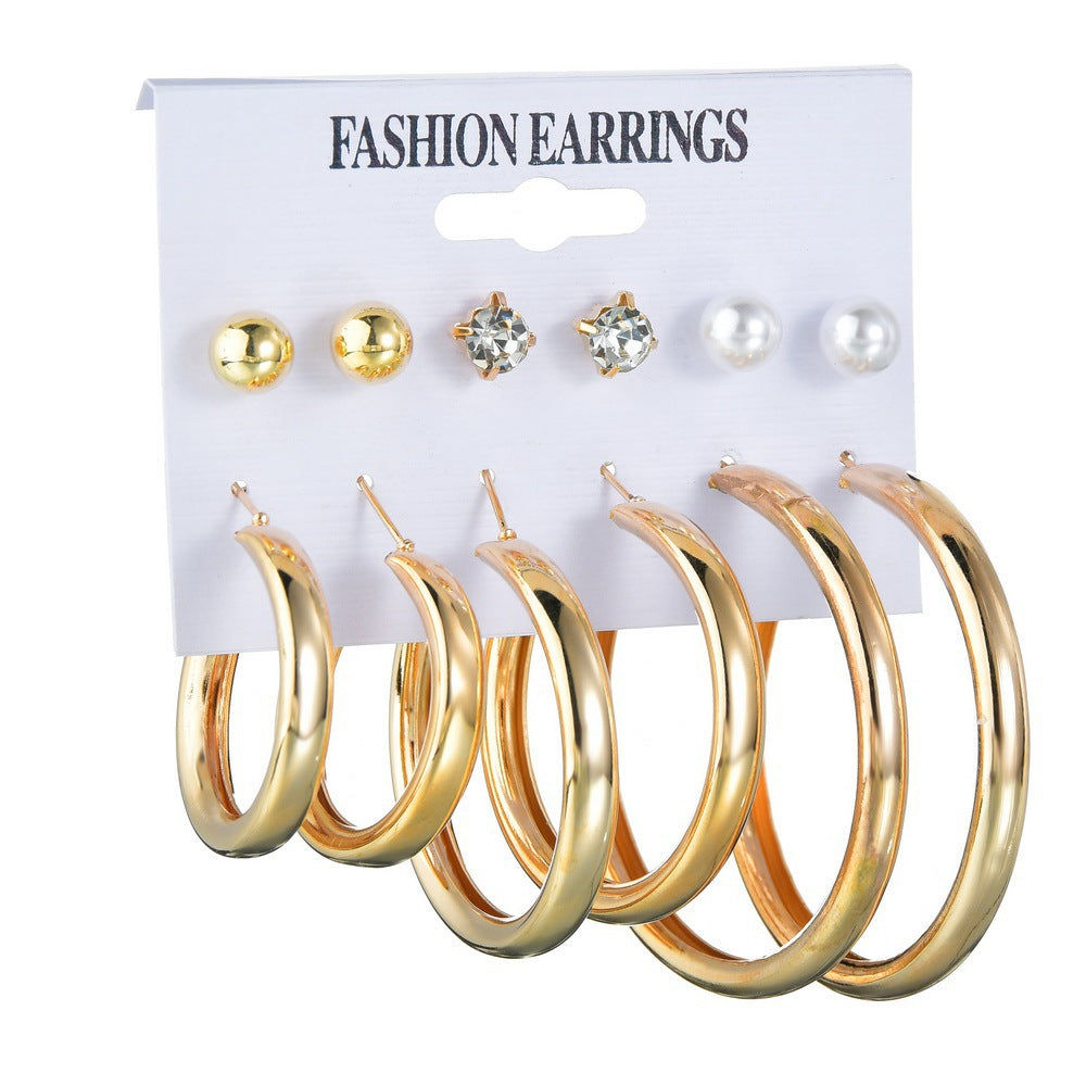 Plated Stainless Steel Butterfly Geometric Round Crystal Pearl Earrings Set for Unisex