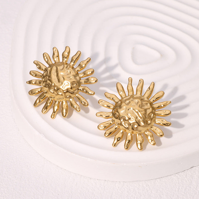 Orecchini Girasole Minimalisti da Donna in Acciaio Inossidabile con Finitura Placcata