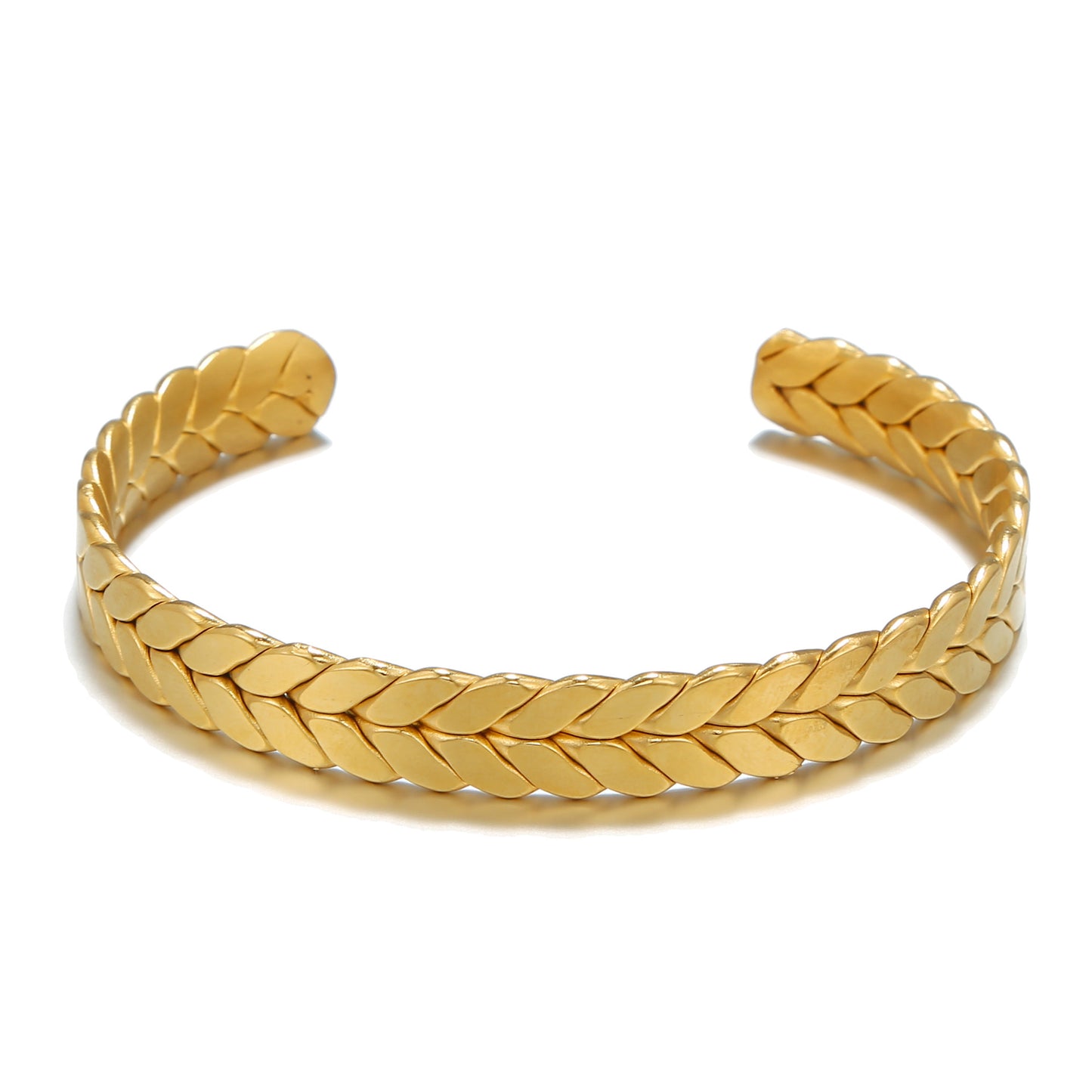 Minimalist Geometric Gold Plated Titanium Steel Wheat Open Cuff Bracelet for Women
