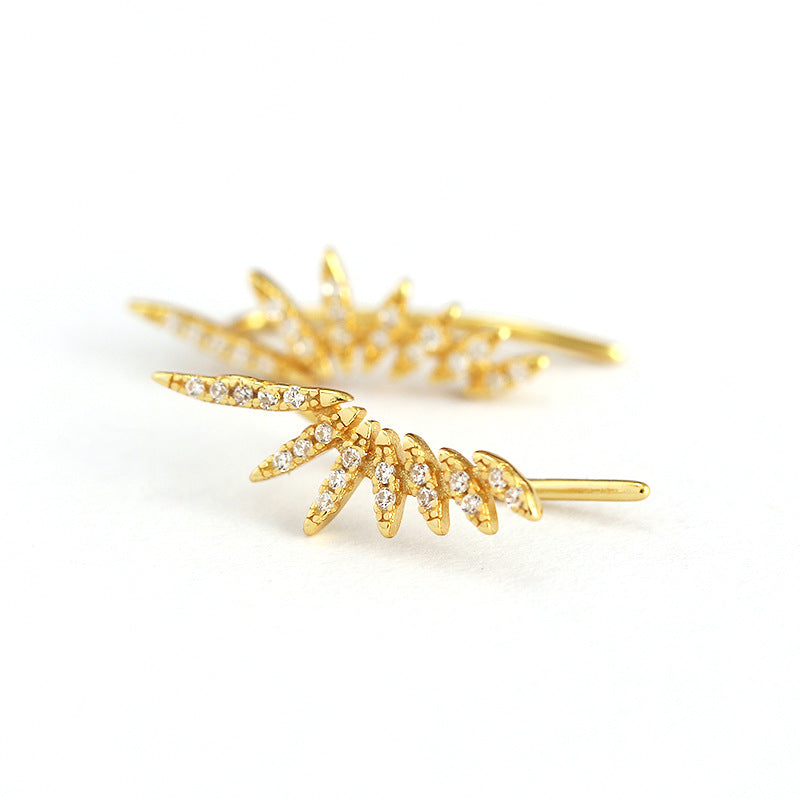 Minimalist Wing-Shaped S925 Sterling Silver Micro-Pave Zirconia Stud Earrings for Women