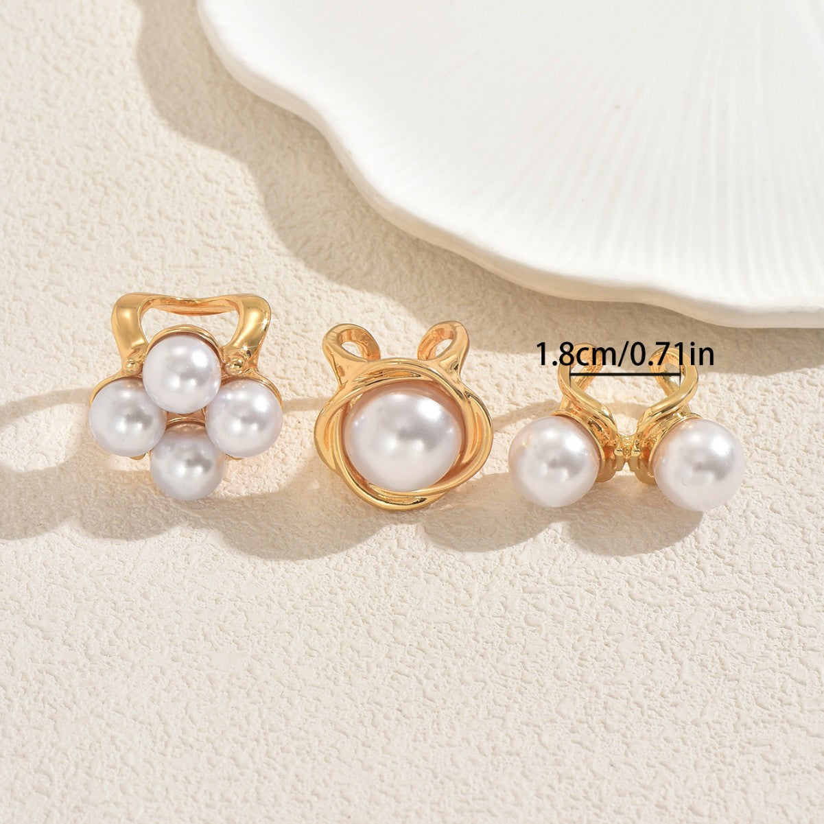 Set di Anelli da Donna Minimalisti Geometrici in Lega di Zinco con Intarsio di Perle, Anelli alla Moda con Fascia Aperta Regolabile