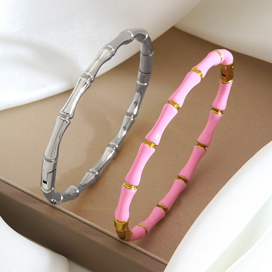 Fashion Casual Elegant Geometric Drip Oil PVD 18K Gold Stainless Steel Bamboo Bangle
