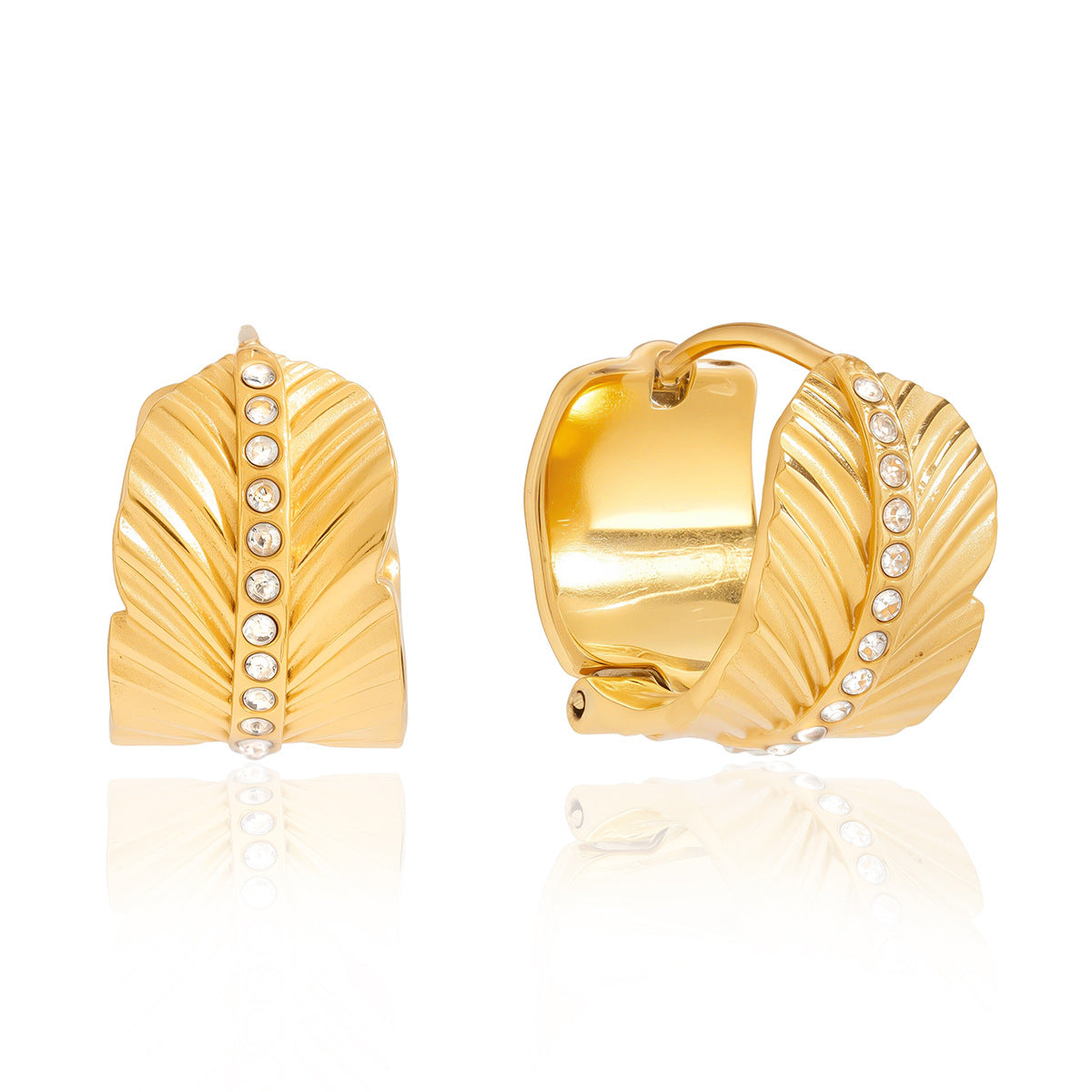 Pendientes Geométricos de Acero Inoxidable con Incrustaciones de Pedrería para Mujer, Aretes de Lujo Bañados, Diseño de Patrón de Hoja