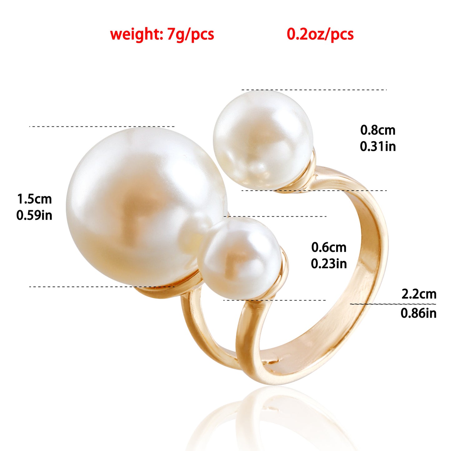 Anillo geométrico de moda con tres perlas simuladas en banda de metal galvanizado para mujer
