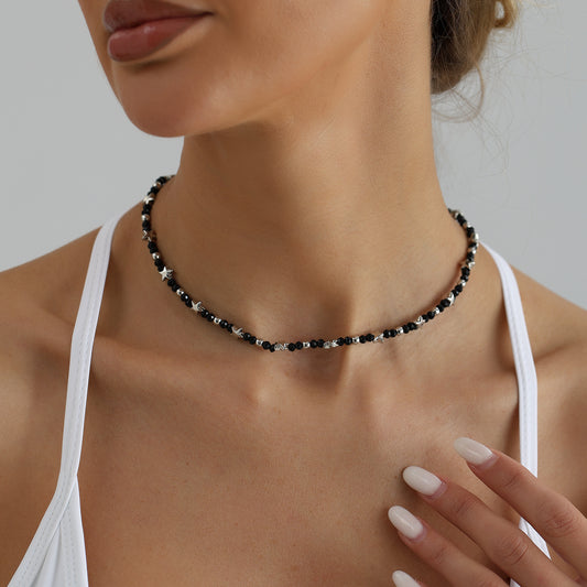 Sweet Streetwear Star Geometric Glass Beaded Plated Necklace