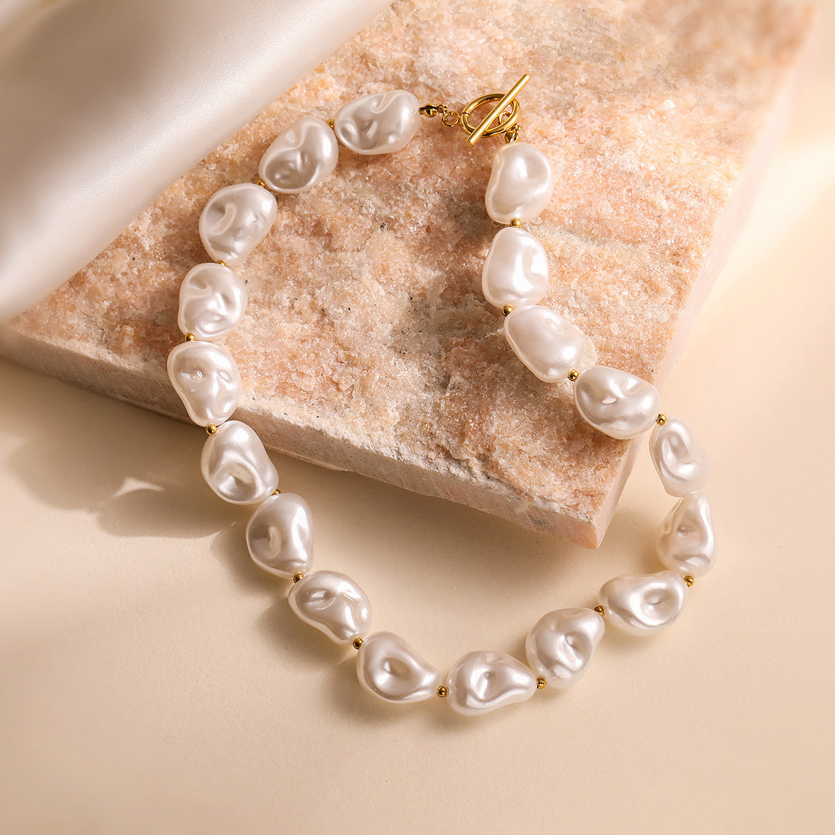 Elegant 18K Gold Plated Stainless Steel Heart Pearl Necklace and Bracelet Set for Women