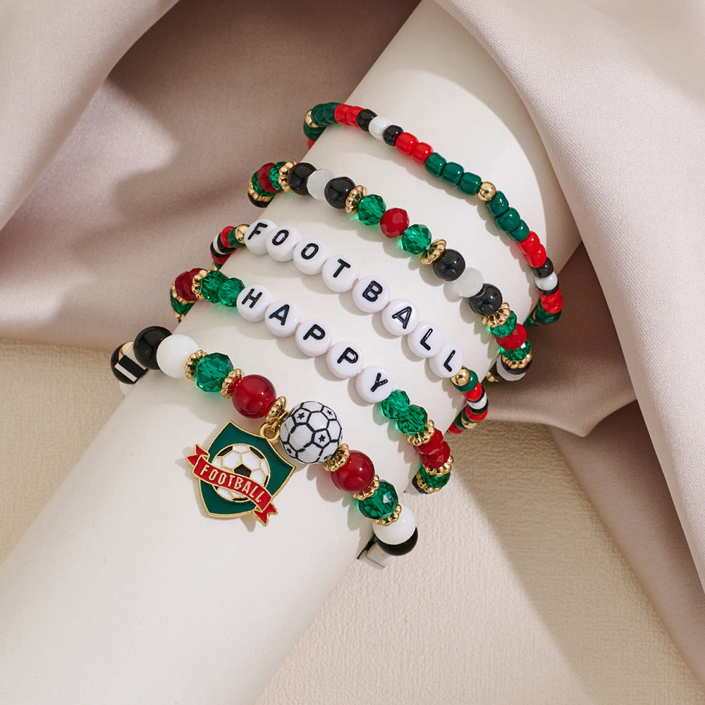 Bohemian Vintage Unisex Acrylic Letter Number Football Beaded Bracelet Set