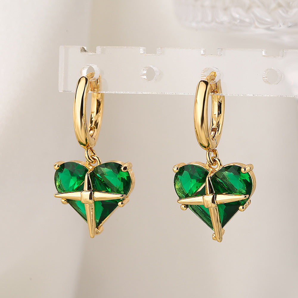 Orecchini minimalisti a forma di cuore in rame con placcatura in oro vero e intarsio in zircone per donna