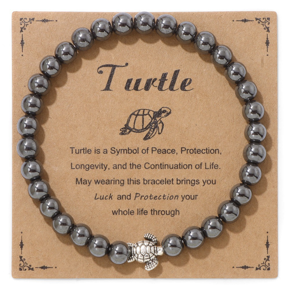 Vintage Minimalist Animal Stone Beaded Bracelet Unisex Sea Turtle Charm