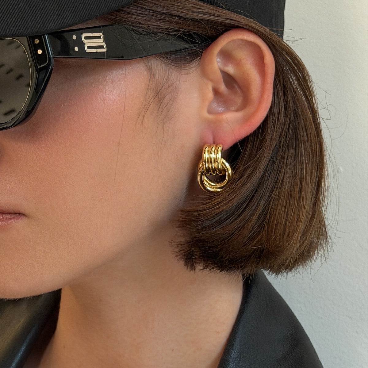 Minimalist 18K Gold Plated Stainless Steel Double Circle Geometric Earrings for Women