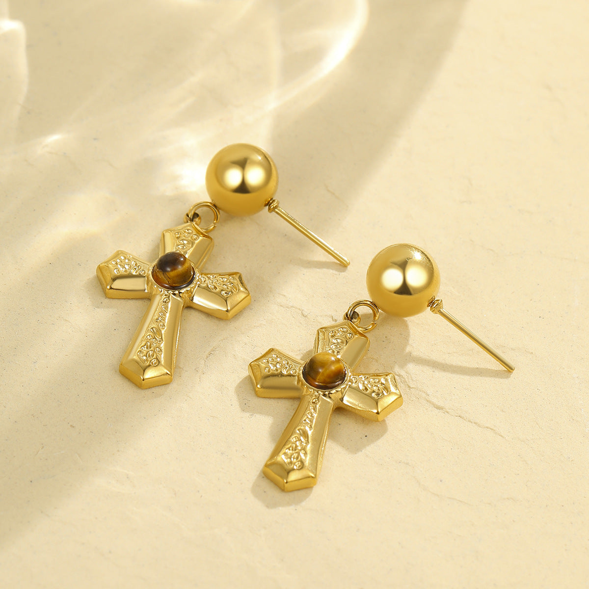 Minimalist Geometric Stainless Steel Cross Stud Earrings with Plated Finish for Women