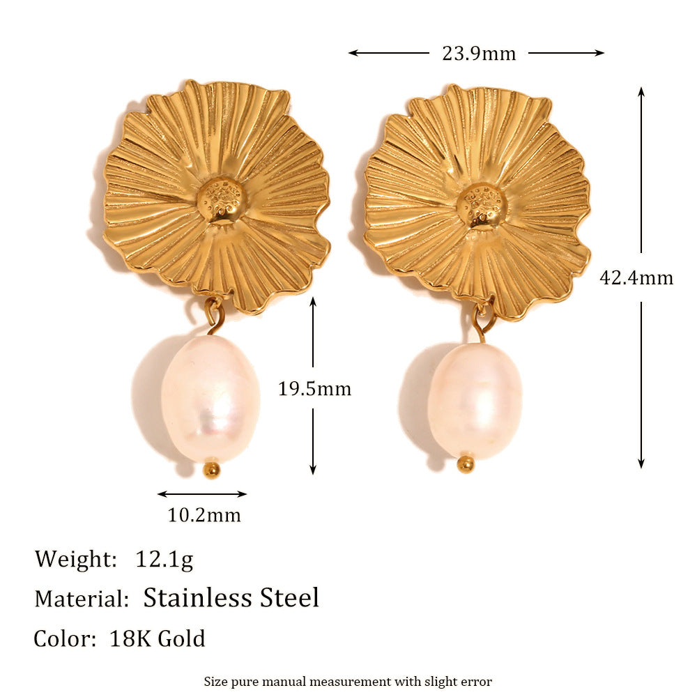 Orecchini da donna in acciaio inossidabile placcato oro 18K con perle, stile geometrico vintage francese