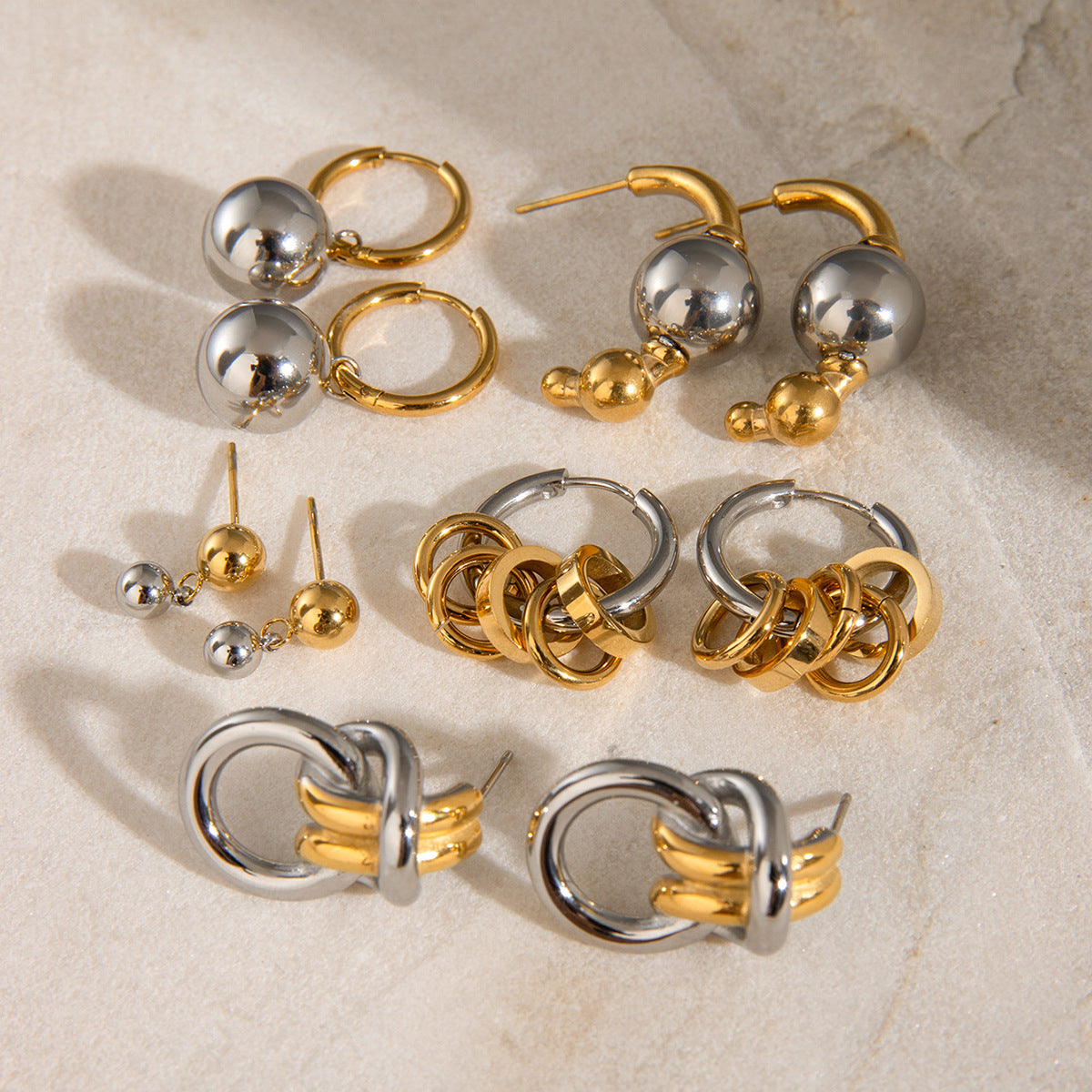 Elegant 18K Gold Plated Geometric Round Stainless Steel Earrings