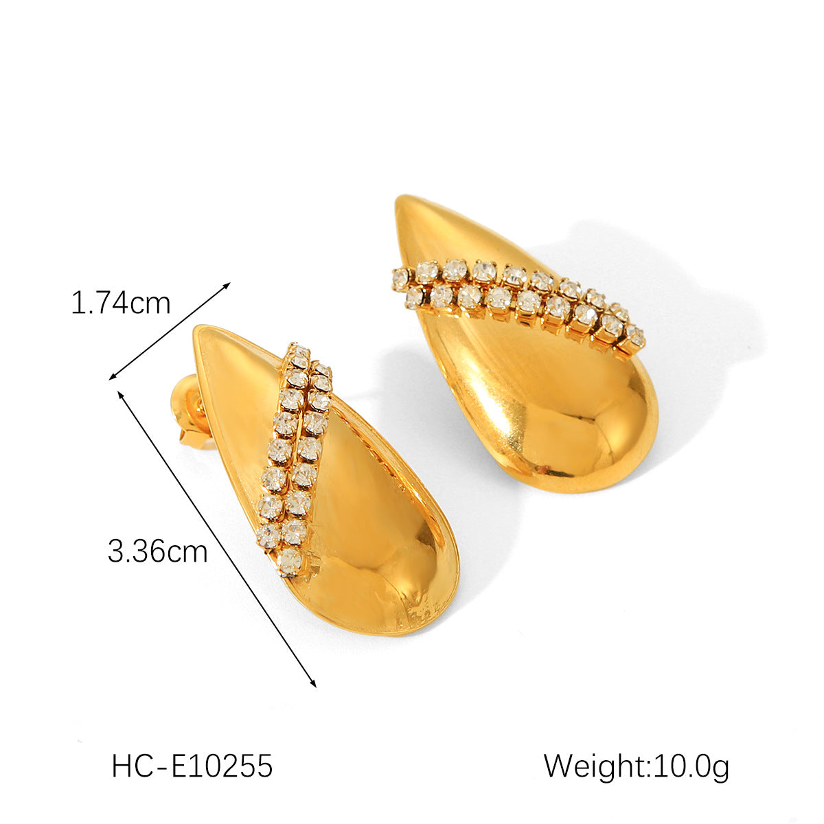 Ins Style 18K Gold Plated Titanium Steel Geometric Bowknot Water Drop Rhinestone Earrings for Women