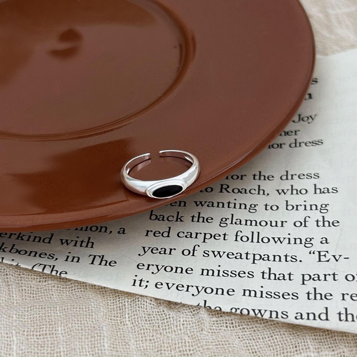 Minimalist Sweet 925 Sterling Silver Oval Agate Open Ring for Women