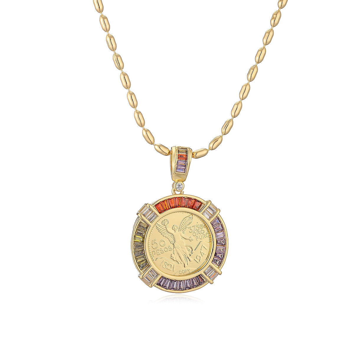Minimalist Geometric Pendant Necklace for Women with Copper Base Plated in 18K Gold and Zircon Inlay