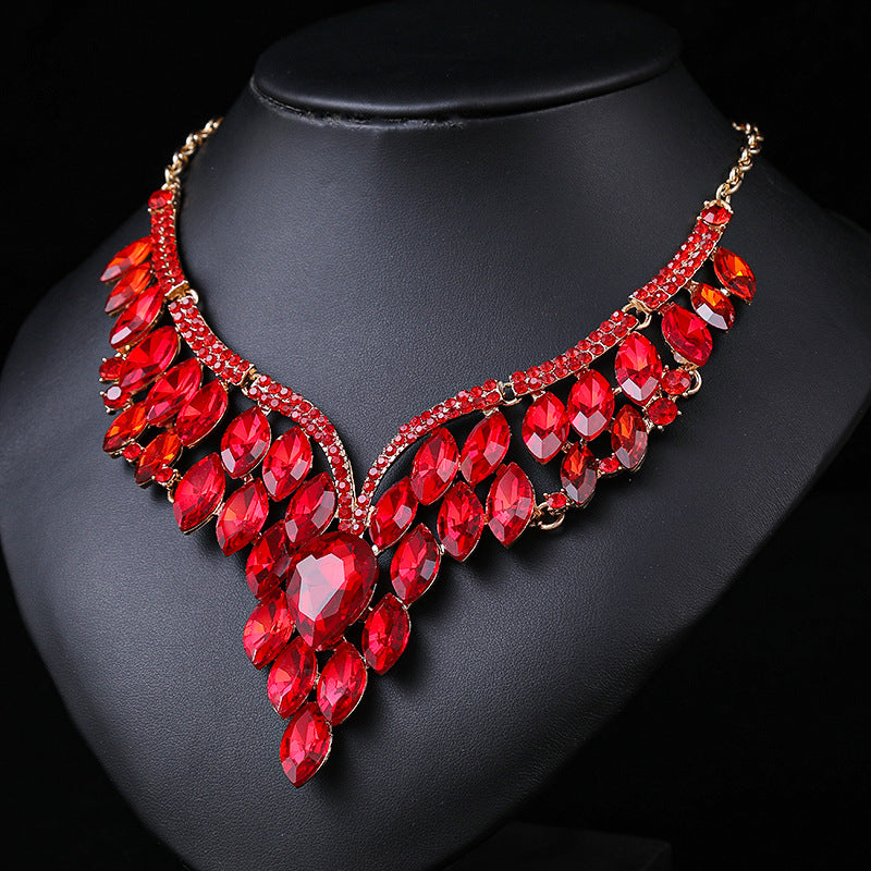 Exaggerated Vintage Alloy Necklace Set with Rhinestone Accents for Women, Snake Chain and Earrings, Irregular Geometric Pattern with Infinity Symbol Design