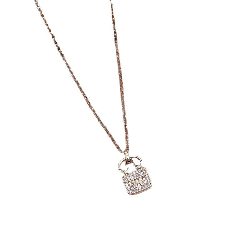 Luxury Fresh and Sweet Geometric Titanium Steel Necklace with Rhinestone Inlay for Women