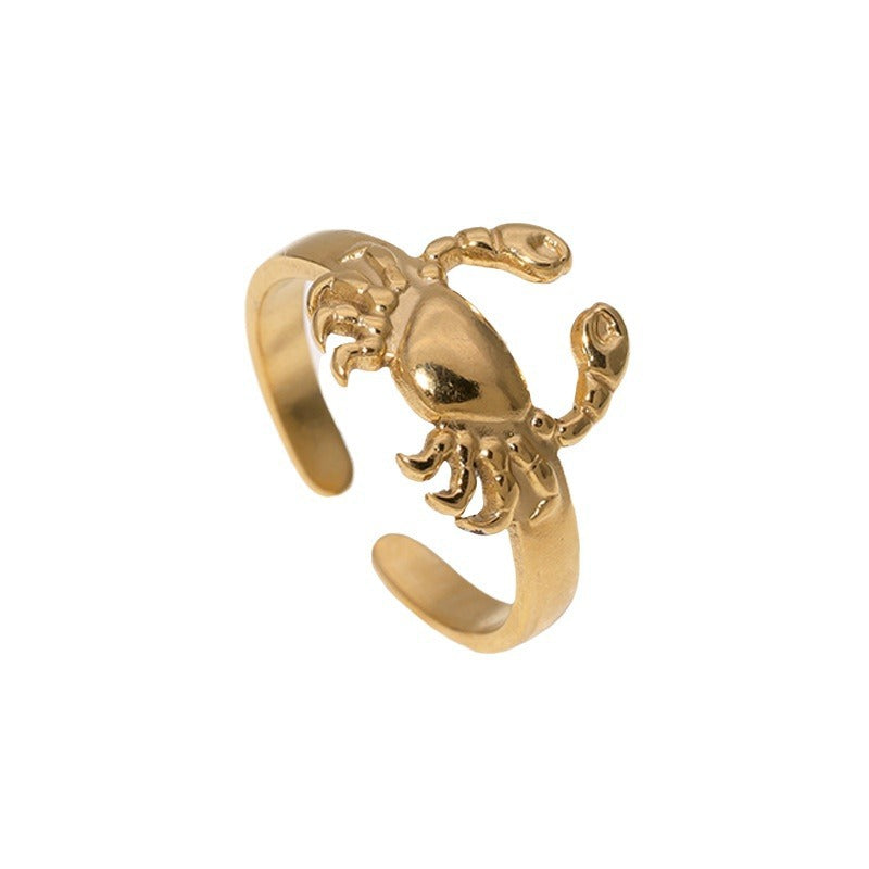 Creative Crab-Shaped Stainless Steel Adjustable Ring with Plated Finish for Men and Women