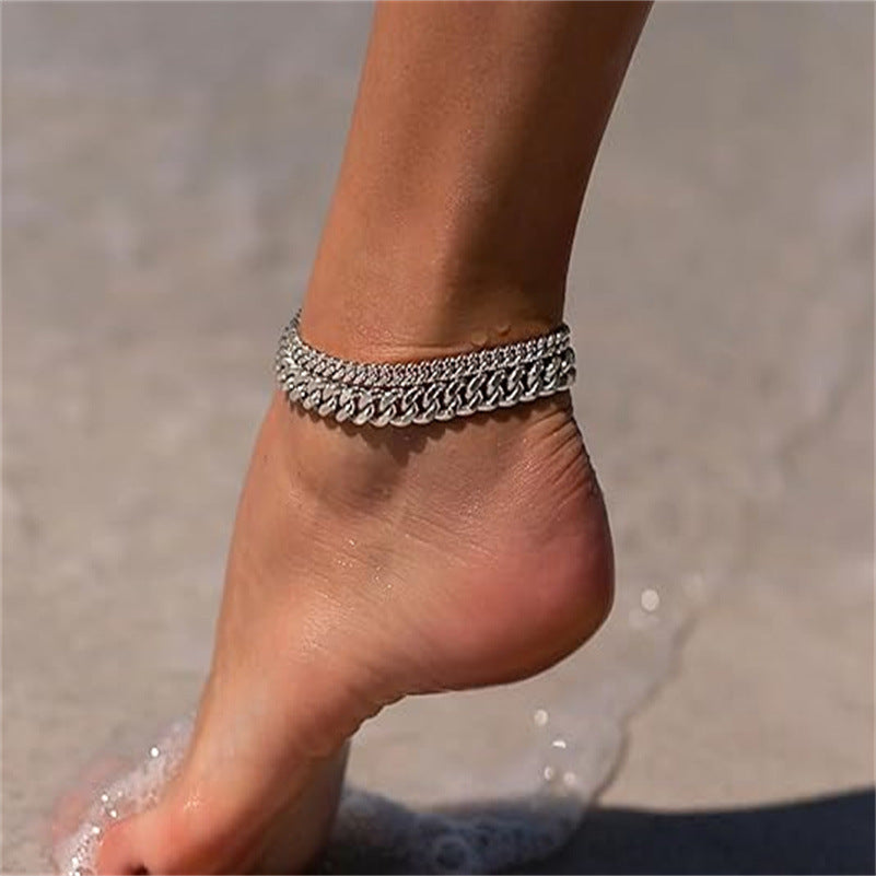 Cavigliera geometrica minimalista in alluminio da donna con design a catena cubana a strati